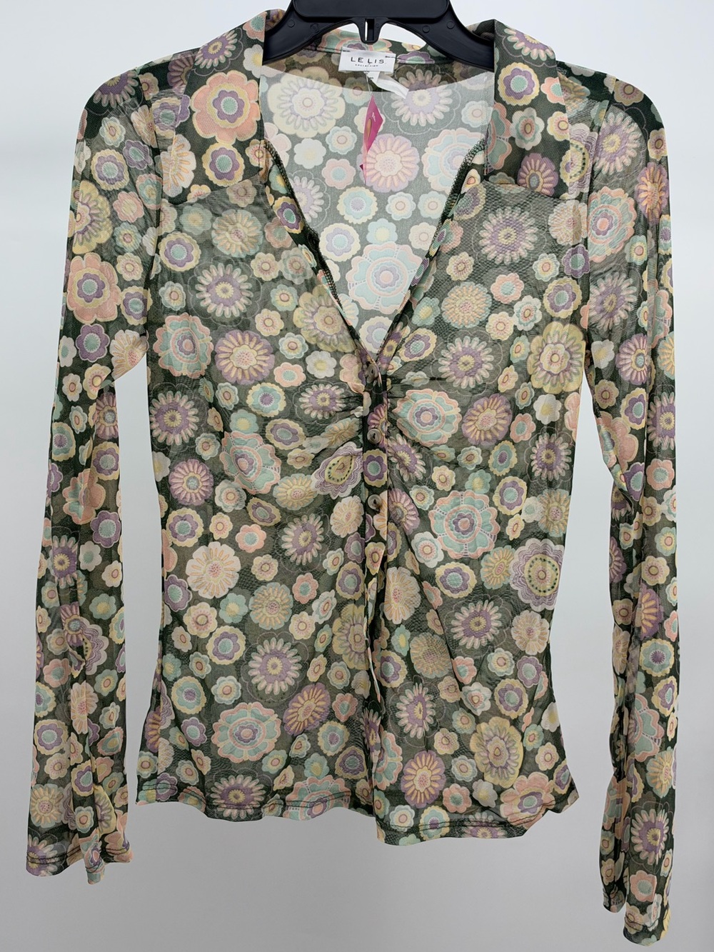 Floral Sheer Button-Front Women’s Top - Olive Multi